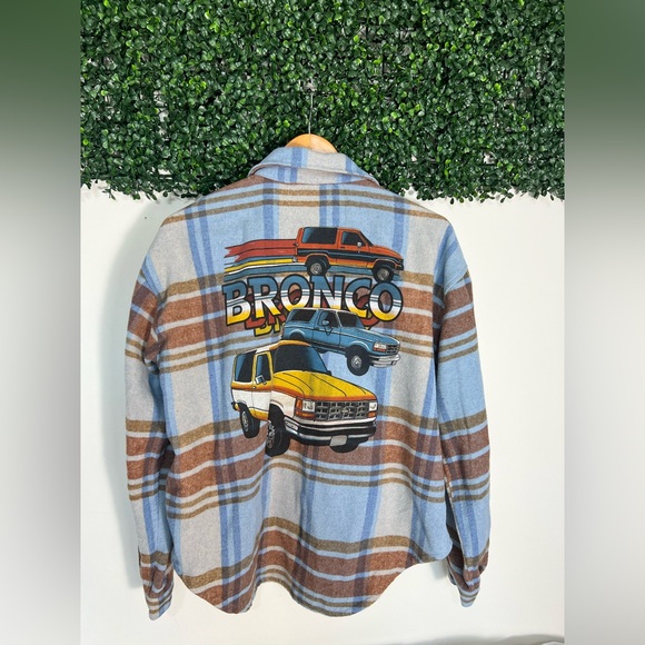 Ford Bronco Blue Plaid Flannel Shirt M Official Licensed Unisex Fit - Picture 4 of 10